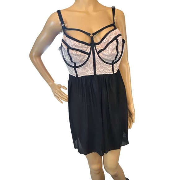 TORRID Womens Strappy Mesh Babydoll Chemise with Piping Detail 3X Pink/Black Plu - Picture 1 of 11